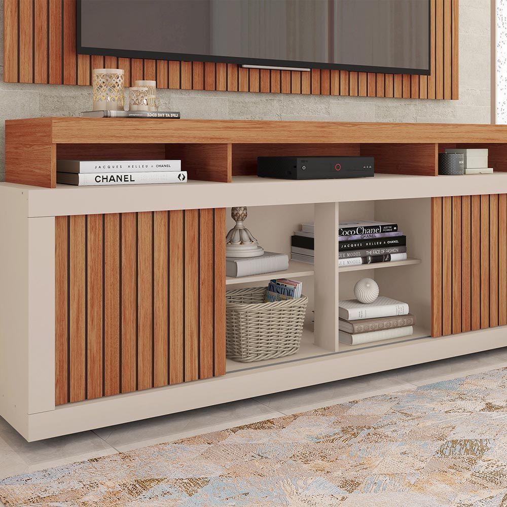 Painel Tv 60 Pol 180cm E Bancada Com Rodízio Sala Navel C01 - D'rossi Freijó-off White - 5