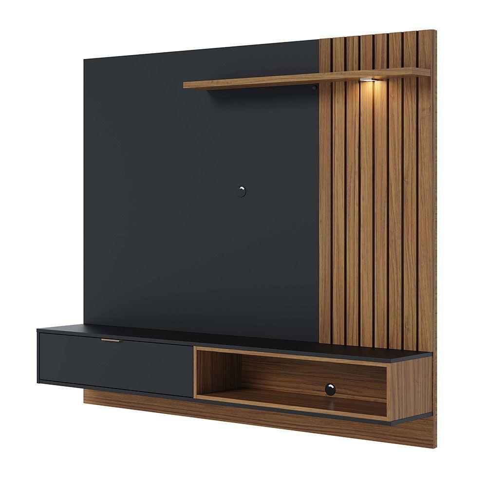 Painel Tv 65 Pol 180cm Bancada Suspensa Zurique C04 - D'rossi Preto Fosco E Noce Milano - 1