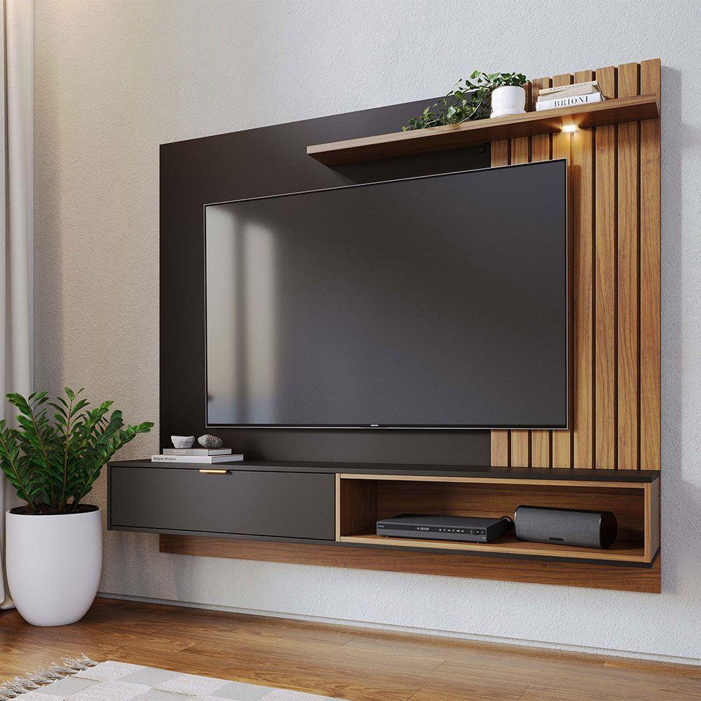 Painel Tv 65 Pol 180cm Bancada Suspensa Zurique C04 - D'rossi Preto Fosco E Noce Milano - 2