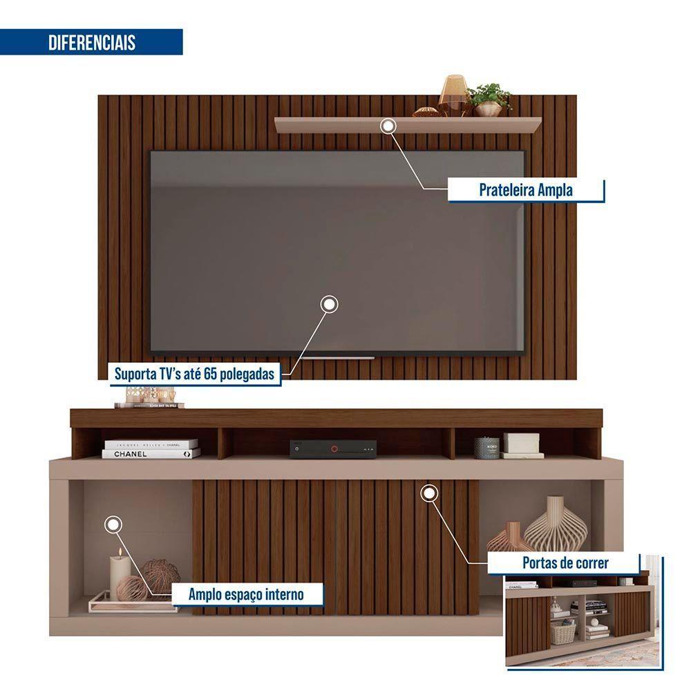 Painel Tv 60 Pol 180cm E Bancada Com Rodízio Sala Navel C01 - D'rossi Havana-fendi - 4