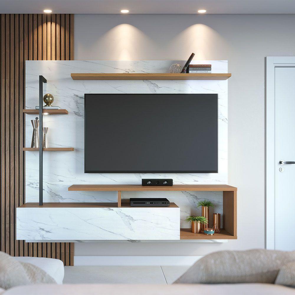 Painel Tv 58 Pol 180cm Bancada Suspensa Jordan C04 - D'rossi Freijó E Branco Neve - 1