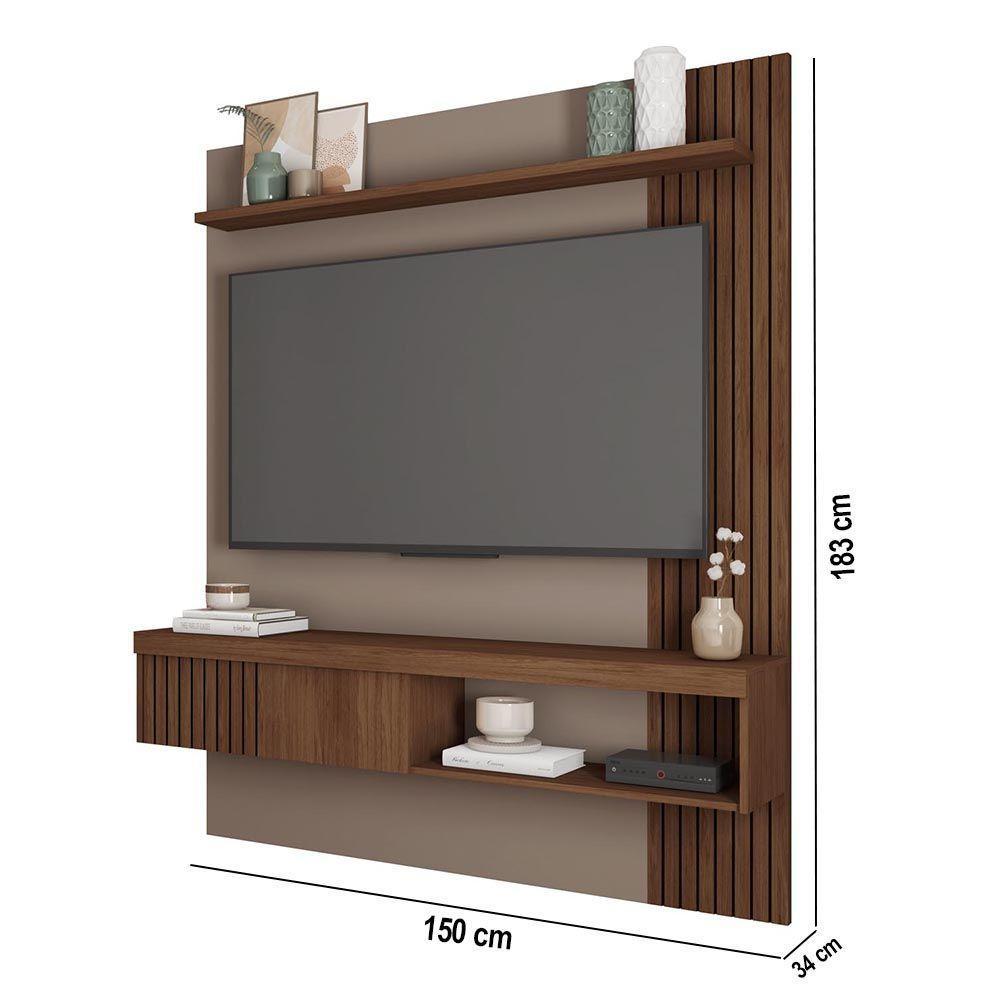 Painel Tv 55 Pol 150cm Bancada Suspensa Ripado Luana C01 - D'rossi Fendi-havana - 3