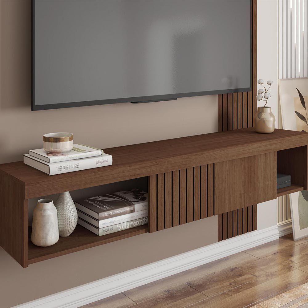 Painel Tv 55 Pol 150cm Bancada Suspensa Ripado Luana C01 - D'rossi Fendi-havana - 4