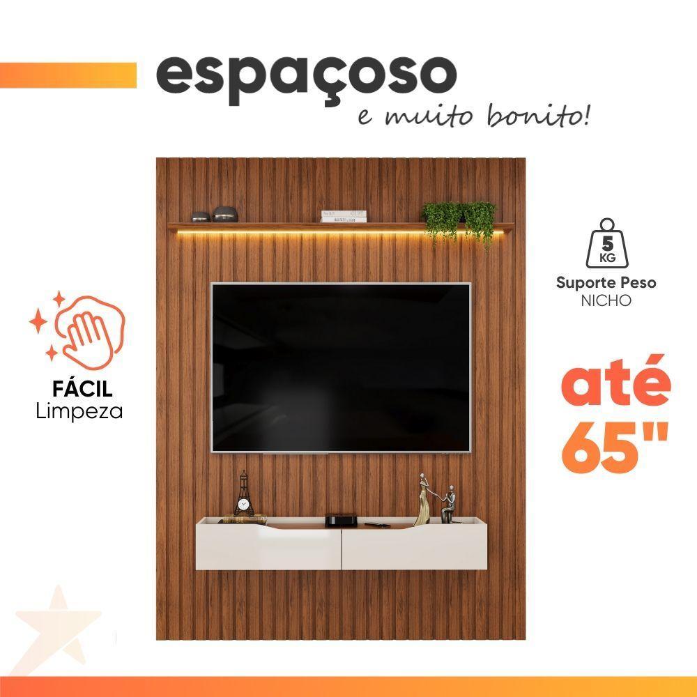 Painel Para Tv Até 65" 1,83m Ripado com Led Montreal com Nicho Madeirado/Off White - 8