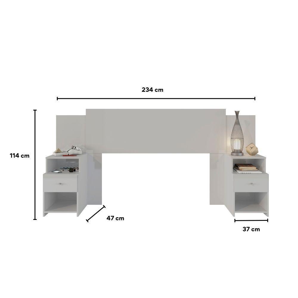 Cabeceira Extensível Cama Solteiro, Casal E Queen Com Mesa De Cabeceira Maceió Poliman Móveis Branco - 4