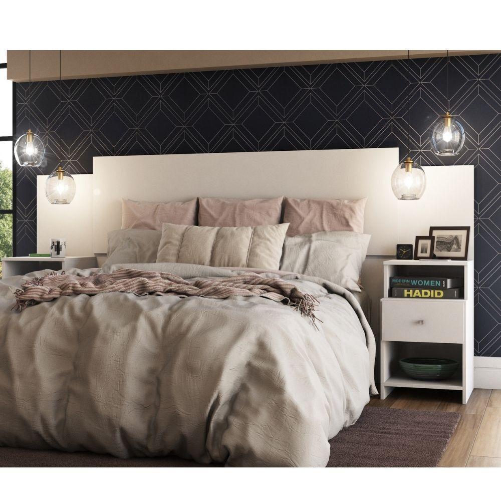 Cabeceira Extensível Cama Solteiro, Casal E Queen Com Mesa De Cabeceira Maceió Poliman Móveis Branco - 7