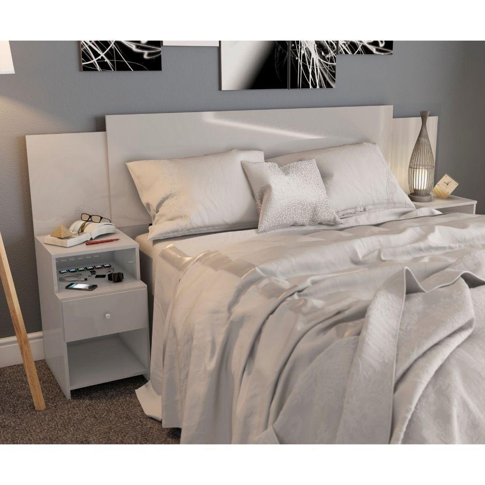 Cabeceira Extensível Cama Solteiro, Casal E Queen Com Mesa De Cabeceira Maceió Poliman Móveis Branco - 13