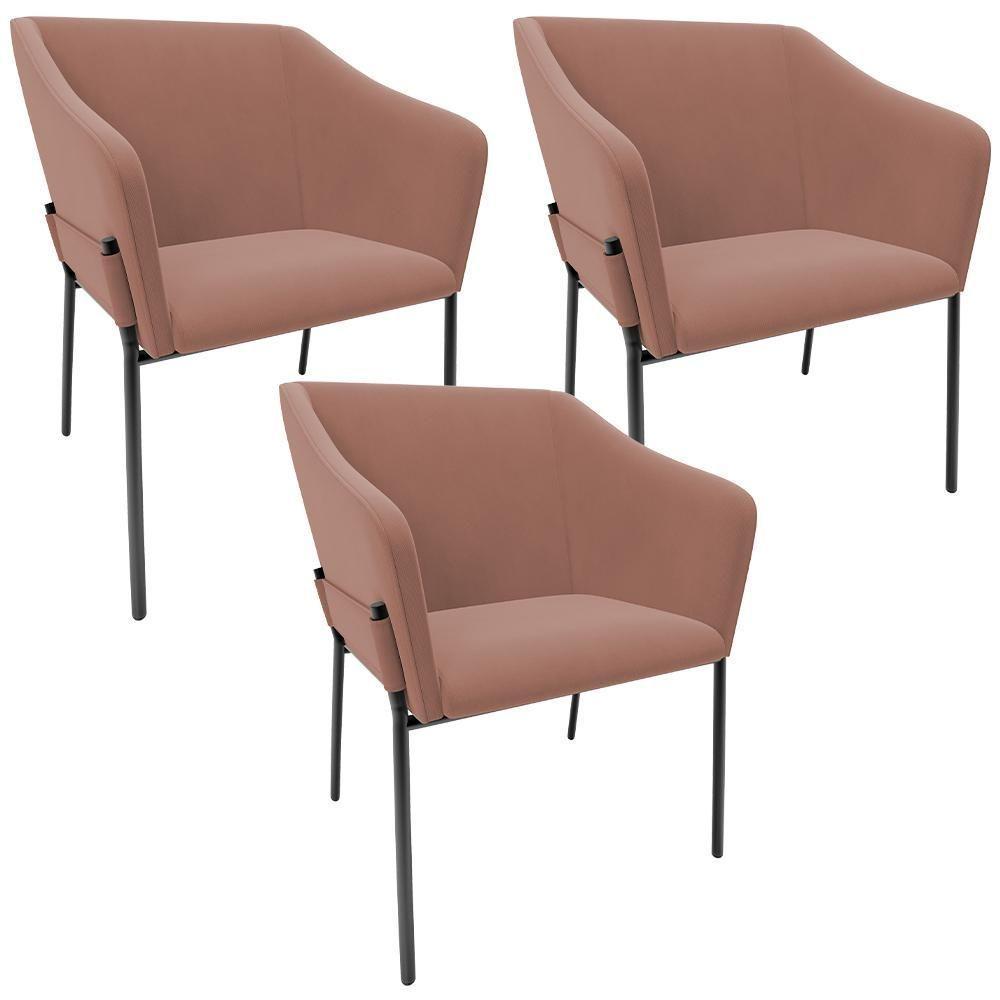 Kit 3 Cadeiras Para Sala De Jantar Estar Living Olívia L02 Suede Rosê - Lyam Decor - 1