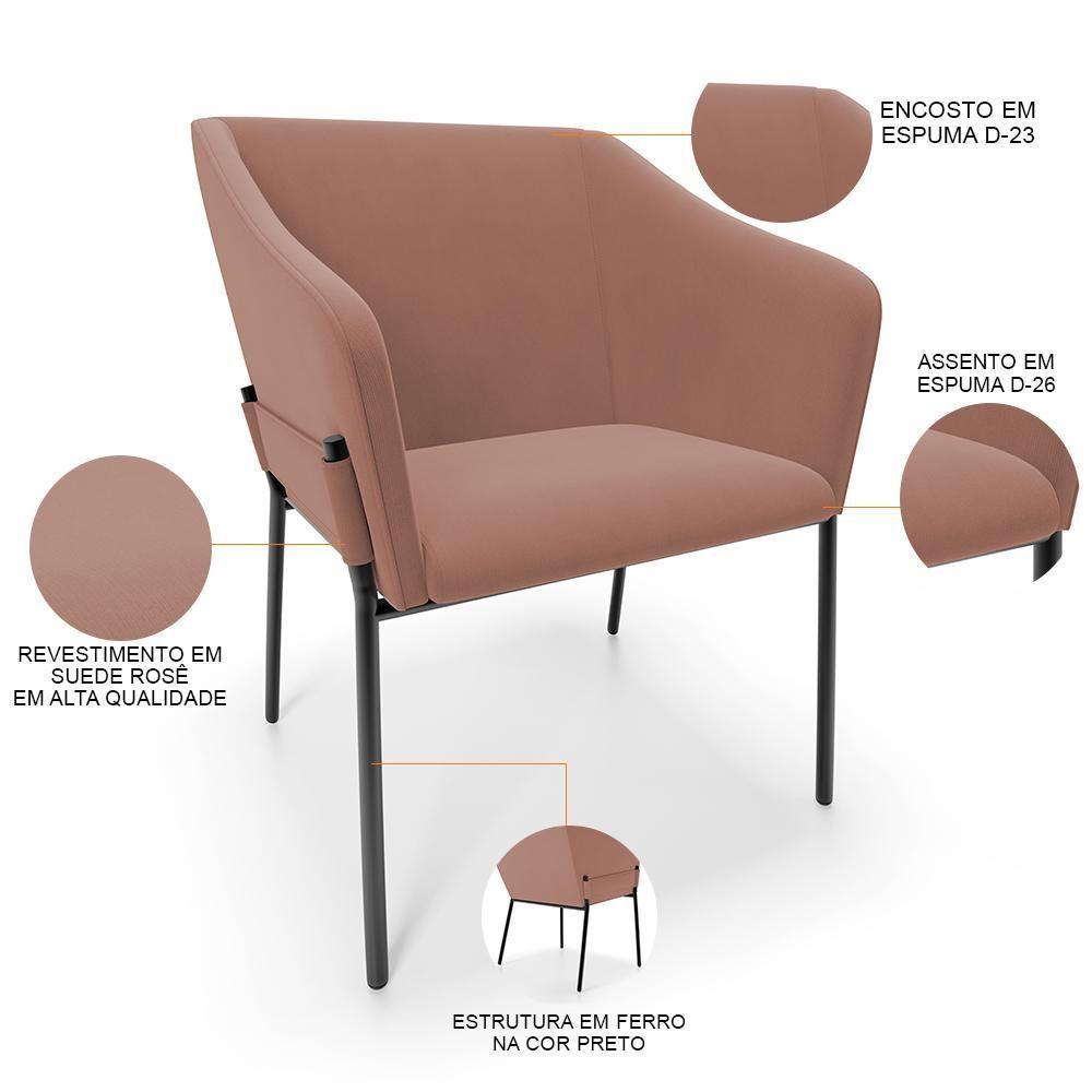 Kit 3 Cadeiras Para Sala De Jantar Estar Living Olívia L02 Suede Rosê - Lyam Decor - 4