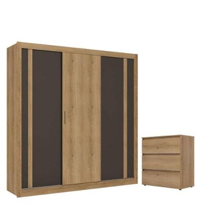 Guarda Roupa Casal Ibiza 3 Portas Capuccino Cacau Off White Flex E Cômoda Gaveteiro Condessa Capuccino - Thb