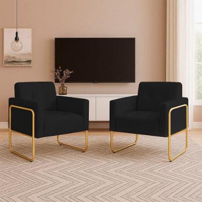 Poltrona Sala Industrial Alta Tubo Dourado Kit 2 Elisa Veludo Preto D03 - D'rossi