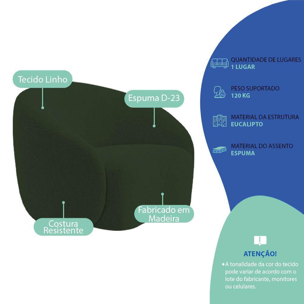 Kit Recamier Curvo Amsterdã 130cm E 2 Poltrona Amore Luxo Linho Cor Verde - 6