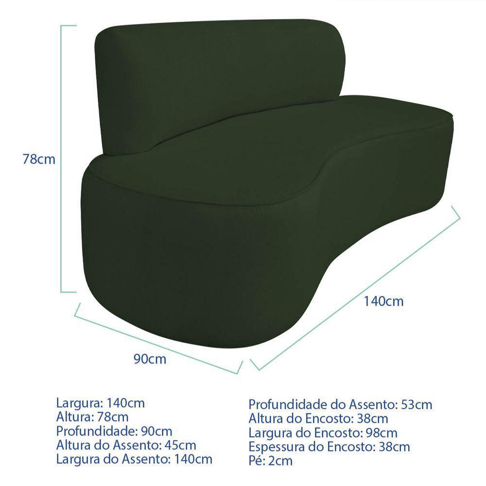 Kit Recamier Curvo Amsterdã 140cm E 2 Poltronas Amore Luxo Linho Cor Verde - 3