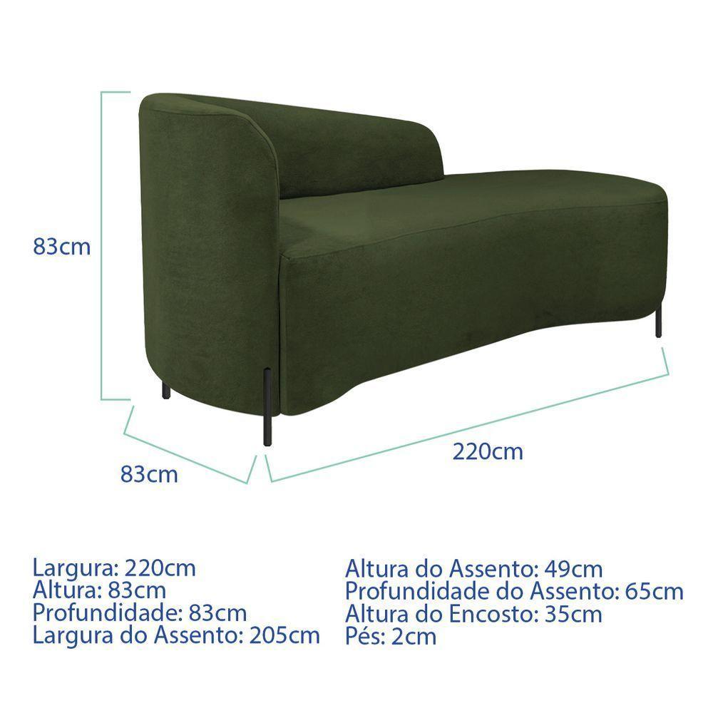 Divã Recamier Orgânico França 220cm Lado Dir Pés Metal Preto Linho Cor Verde - 3