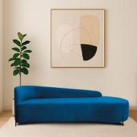 Divã Recamier Orgânico França 220cm Lado Dir Pés Metal Preto Linho Cor Azul Royal - 1