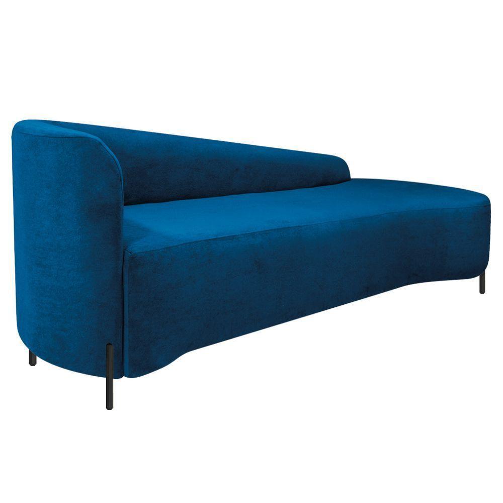 Divã Recamier Orgânico França 220cm Lado Dir Pés Metal Preto Linho Cor Azul Royal - 5