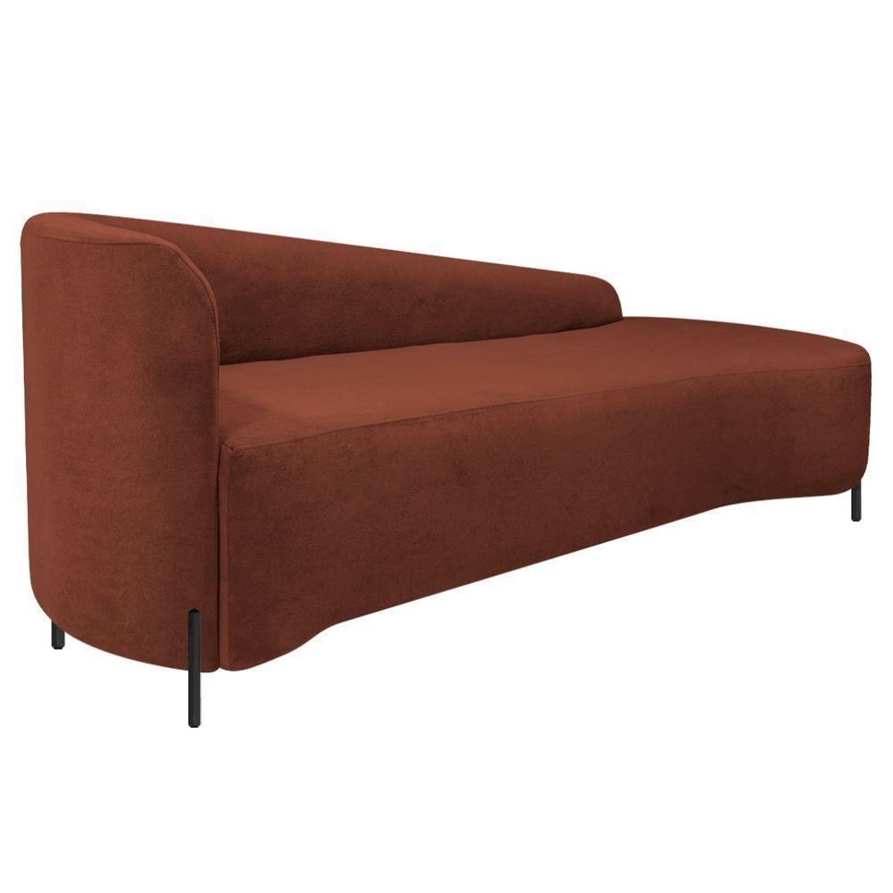 Divã Recamier Orgânico França 220cm Lado Dir Pés Metal Preto Bouclé Cor Terracota - 4