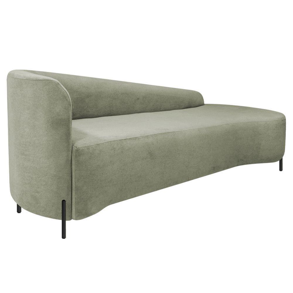 Divã Recamier Orgânico França 220cm Lado Dir Pés Metal Preto Bouclé Cor Verde Oliva - 5