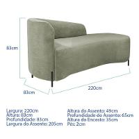 Divã Recamier Orgânico França 220cm Lado Dir Pés Metal Preto Bouclé Cor Verde Oliva - 1