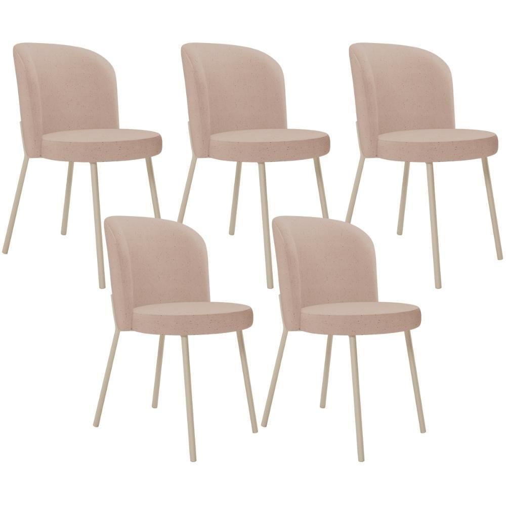 Kit 05 Cadeiras Para Sala De Jantar Cozinha Estofada Gavi Arena L02 Linho Rosê - Lyam Decor - 1