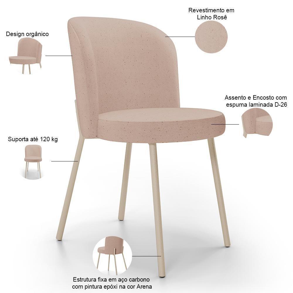 Kit 05 Cadeiras Para Sala De Jantar Cozinha Estofada Gavi Arena L02 Linho Rosê - Lyam Decor - 4