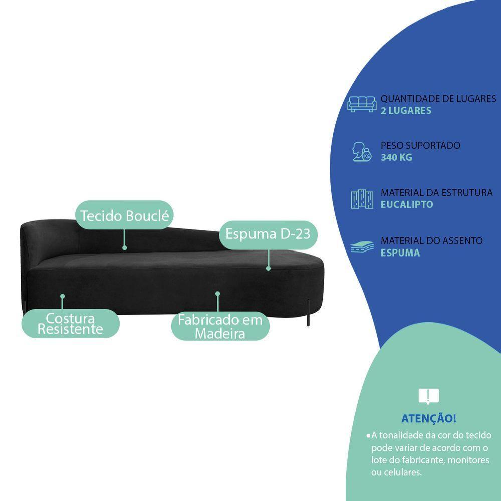 Divã Recamier Orgânico França 220cm Lado Dir Pés Metal Preto Bouclé Cor Preto - 5