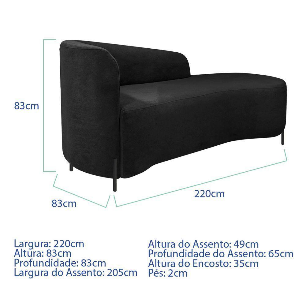 Divã Recamier Orgânico França 220cm Lado Dir Pés Metal Preto Bouclé Cor Preto - 3