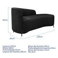 Divã Recamier Orgânico França 220cm Lado Dir Pés Metal Preto Bouclé Cor Preto - 3