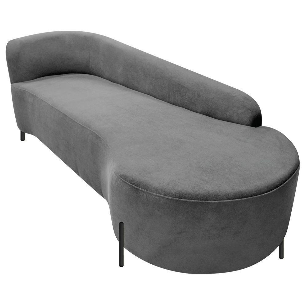 Divã Recamier Orgânico França 220cm Lado Dir Pés Metal Preto Bouclé Cor Cinza - 7