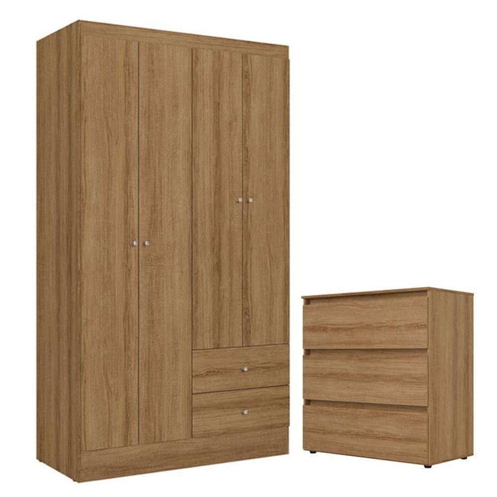 Guarda Roupa Solteiro Astro 4 Portas E Cômoda Gaveteiro Condessa Almendra Acetinado - Thb - 1