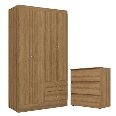 Guarda Roupa Solteiro Astro 4 Portas E Cômoda Gaveteiro Condessa Almendra Acetinado - Thb