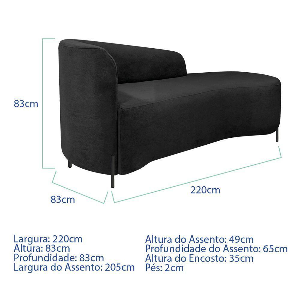 Divã Recamier Orgânico França 220cm Lado Dir Pés Metal Preto Linho Cor Preto - 4
