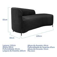 Divã Recamier Orgânico França 220cm Lado Dir Pés Metal Preto Linho Cor Preto