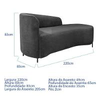 Divã Recamier Orgânico França 220cm Lado Dir Pés Metal Preto Linho Cor Cinza Escuro - 3