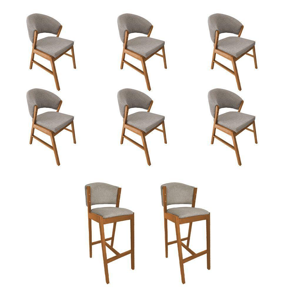 Kit 6 Cadeiras De Jantar Debora Madeira Maciça Com 2 Banquetas Ana Cerejeira Premium Linho Bege - 1