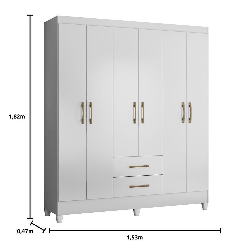 Guarda Roupa Roupeiro Casal Panama 6 Portas 2 Gavetas Branco Acetinado - Moval - 3