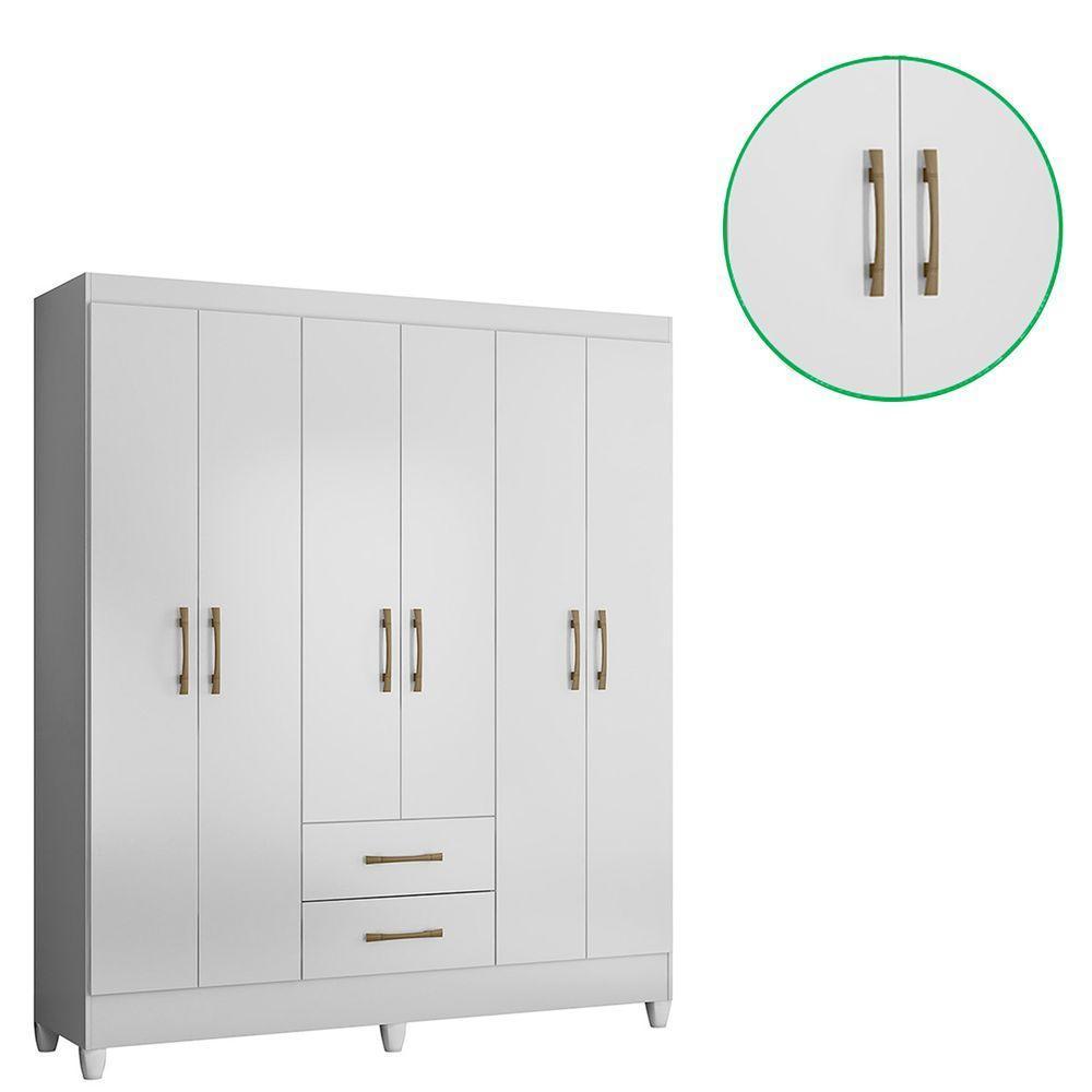 Guarda Roupa Roupeiro Casal Panama 6 Portas 2 Gavetas Branco Acetinado - Moval - 5