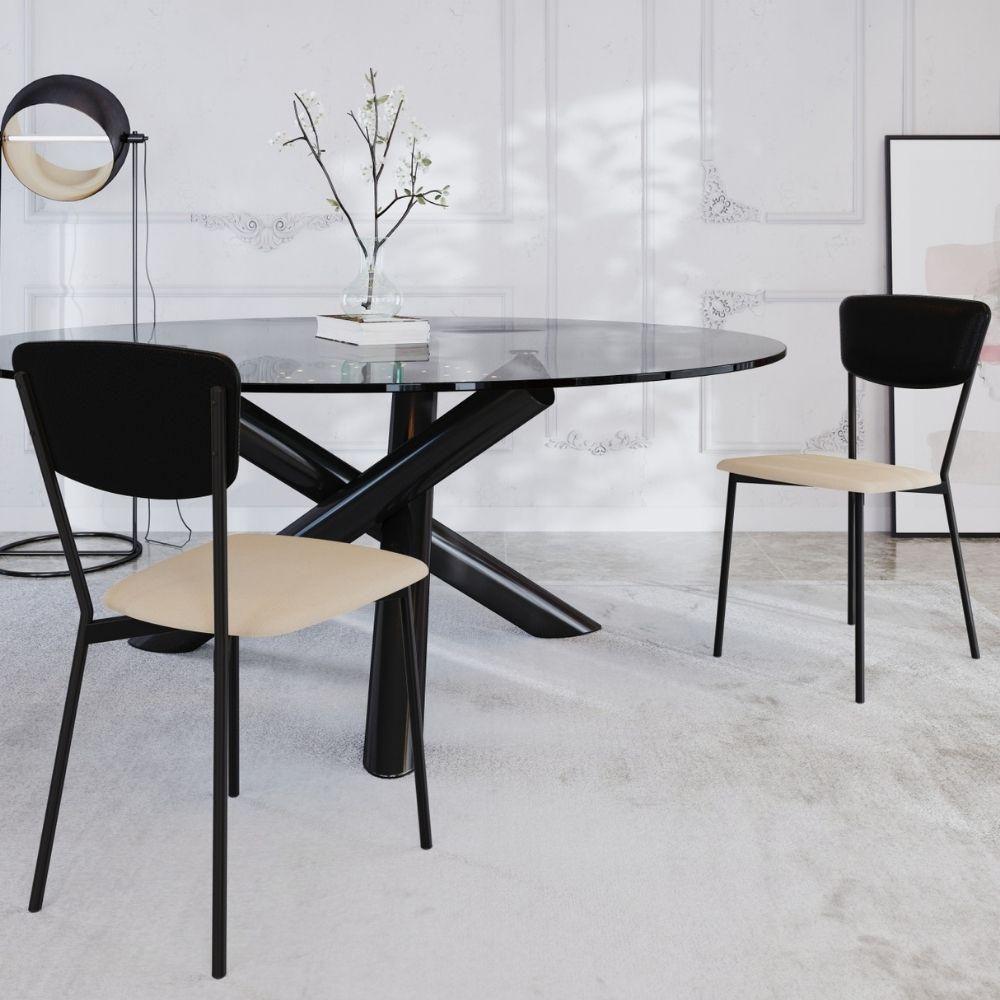 Kit 05 Cadeira Para Sala De Jantar Village Preto C01 Linho Areia Courino Preto - Lyam Decor - 2