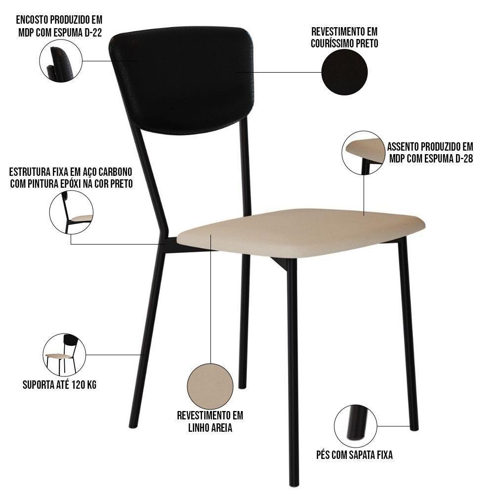 Kit 05 Cadeira Para Sala De Jantar Village Preto C01 Linho Areia Courino Preto - Lyam Decor - 4