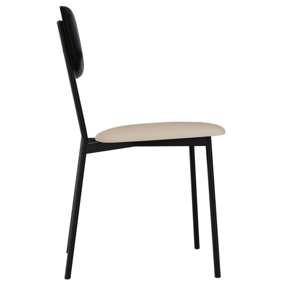 Kit 05 Cadeira Para Sala De Jantar Village Preto C01 Linho Areia Courino Preto - Lyam Decor - 6