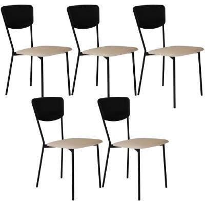 Kit 05 Cadeira Para Sala De Jantar Village Preto C01 Linho Areia Courino Preto - Lyam Decor