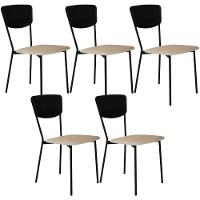 Kit 05 Cadeira Para Sala De Jantar Village Preto C01 Linho Areia Courino Preto - Lyam Decor - 1