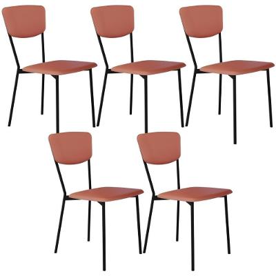 Kit 05 Cadeira Para Sala De Jantar Village Preto C01 Courino Terra Rosê - Lyam Decor