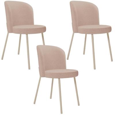 Kit 03 Cadeiras Para Sala De Jantar Cozinha Estofada Gavi Arena L02 Linho Rosê - Lyam Decor