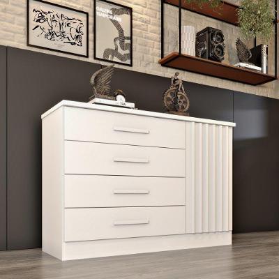 Cômoda Barcelona 4 Gavetas e 1 Porta em MDF com Puxadores Branco para Quarto