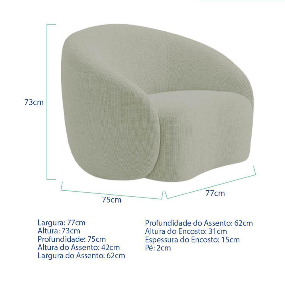 Kit Recamier Curvo Amsterdã 120cm E 2 Poltronas Amore Luxo Bouclé Cor Verde Oliva - 5