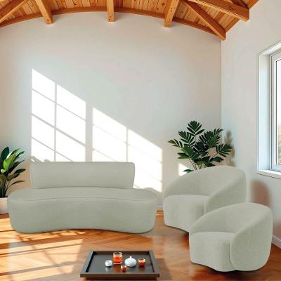 Kit Recamier Curvo Amsterdã 120cm E 2 Poltronas Amore Luxo Bouclé Cor Verde Oliva