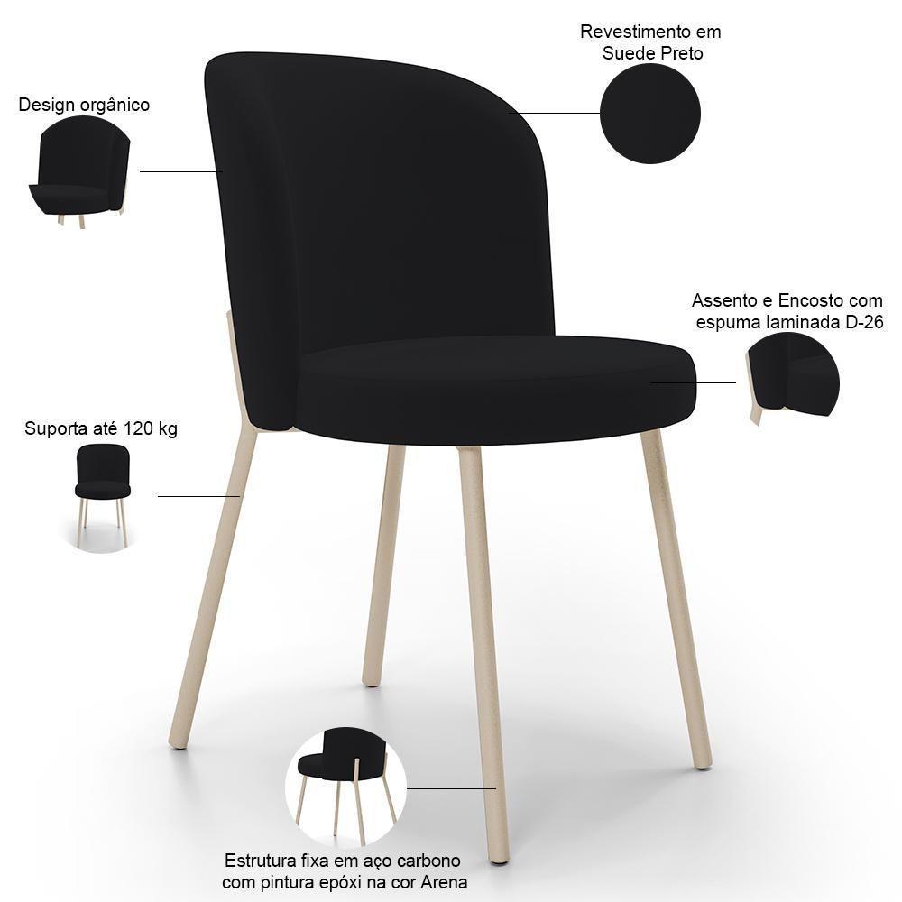 Kit 06 Cadeiras Para Sala De Jantar Cozinha Estofada Gavi Arena L02 Suede Preto - Lyam Decor - 4