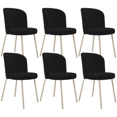 Kit 6 Cadeiras Gavi Estrutura em Aço Estofada em Suede Preto