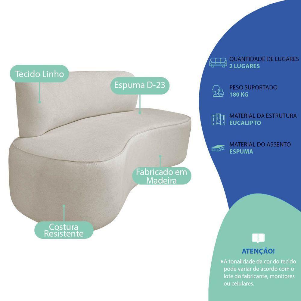 Kit Recamier Curvo Amsterdã 140cm E Poltrona Amore Luxo Linho Cor Bege - 4